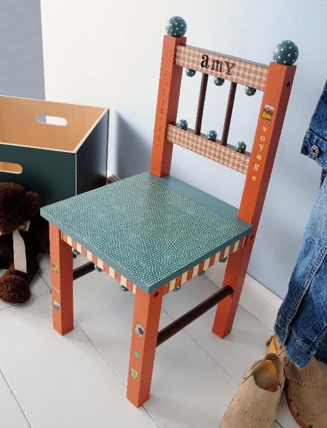 Looking for a way to personalize children's furniture? This kids decoupage chair is easy to make with your favorite colors of paint, paper and Mod Podge.