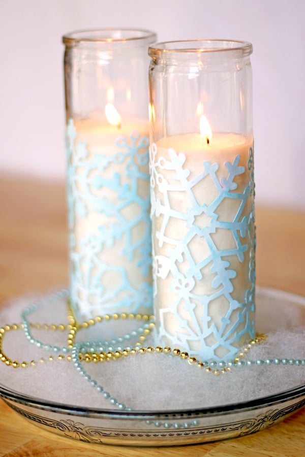 In this cute winter craft, you'll use Mod Podge and dollar store supplies to decorate snowflake votives. So easy and inexpensive!