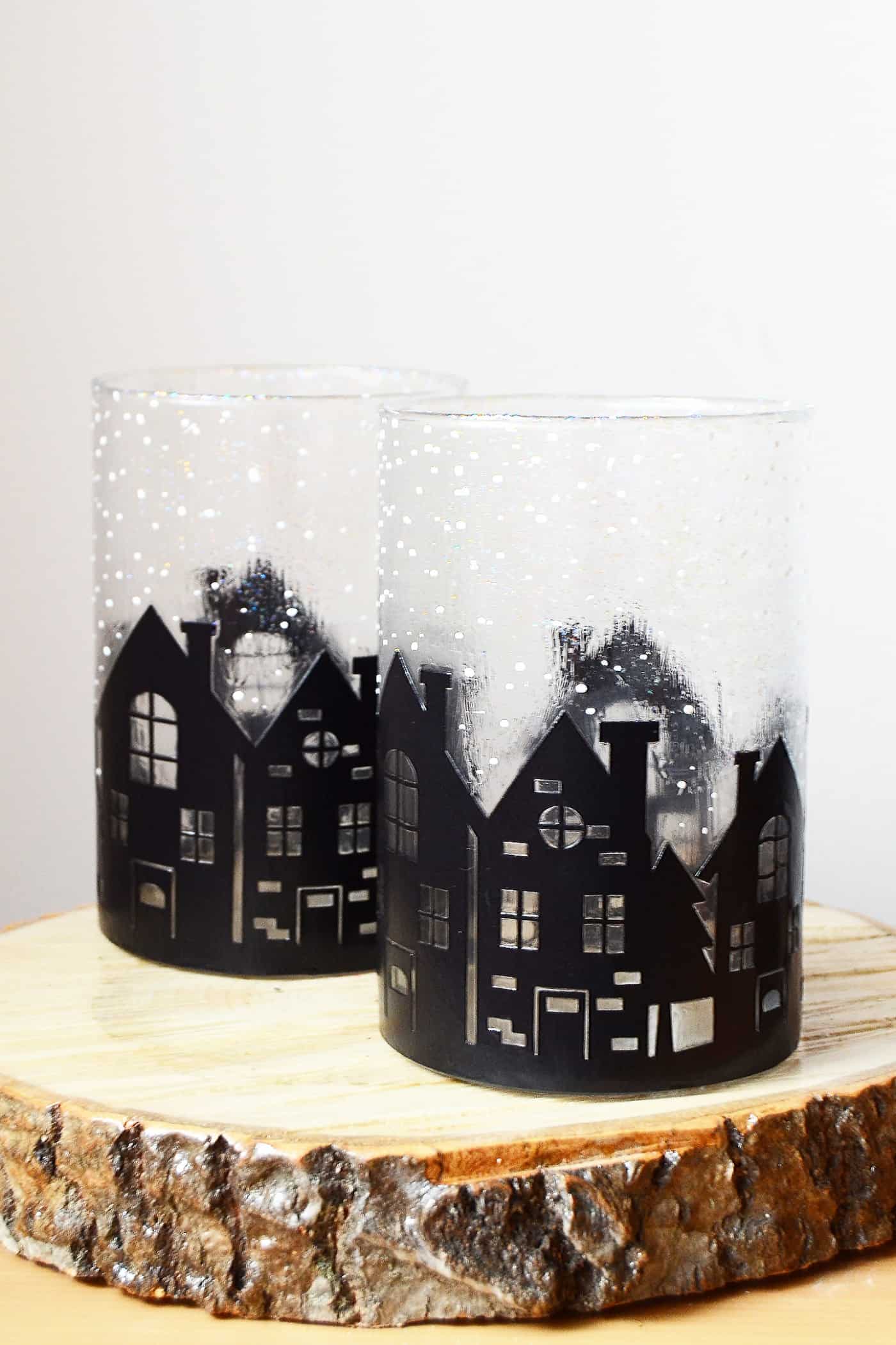 Make DIY winter village vases