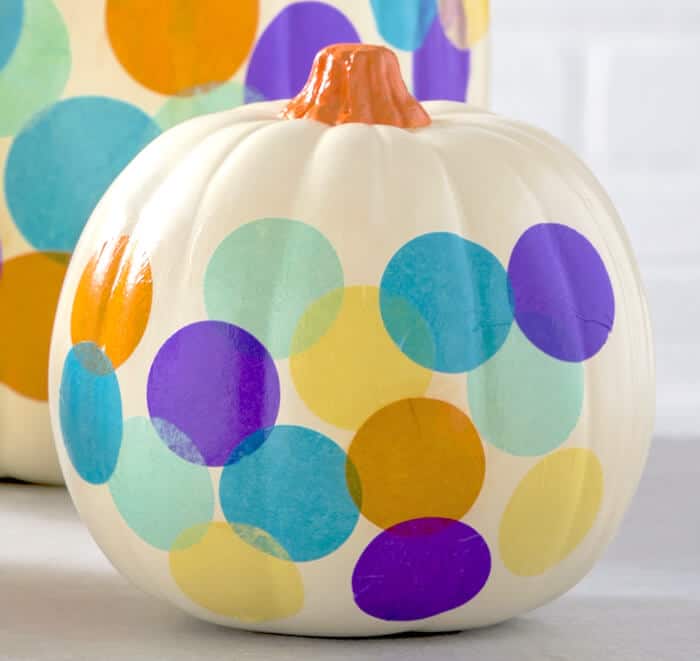 If you are looking for simple no carve pumpkin ideas, try this confetti option with Mod Podge. So easy even a kid could do it!