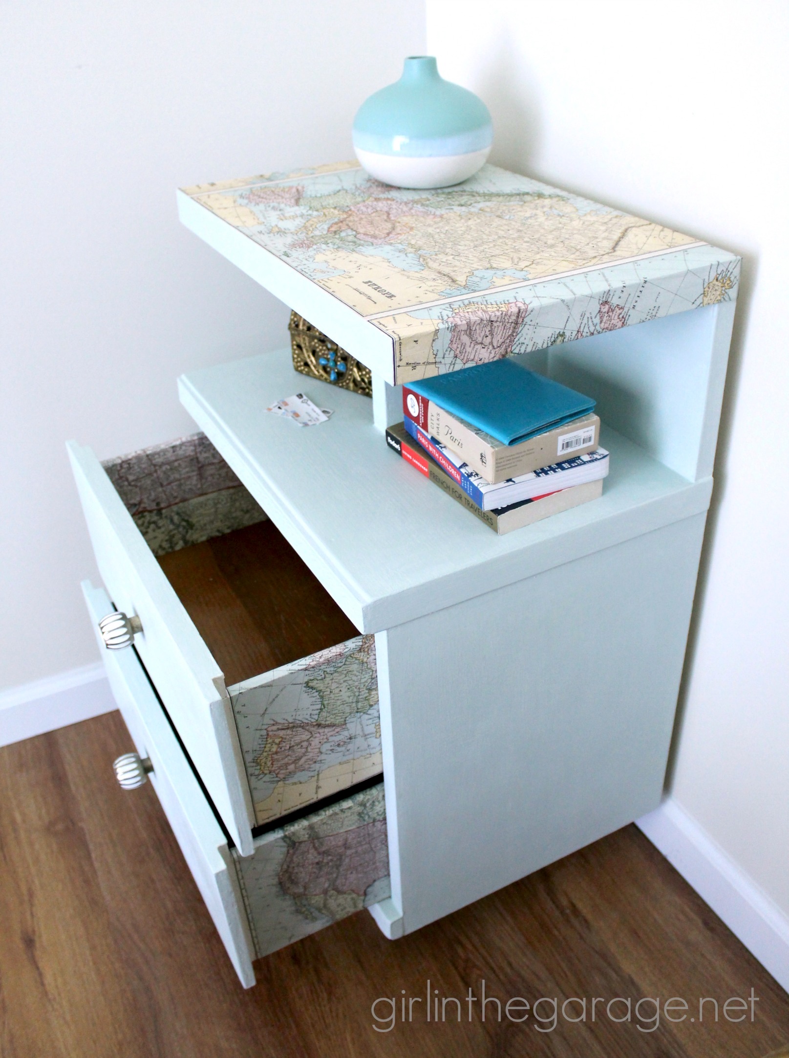 Decoupaged Map Table Makeover